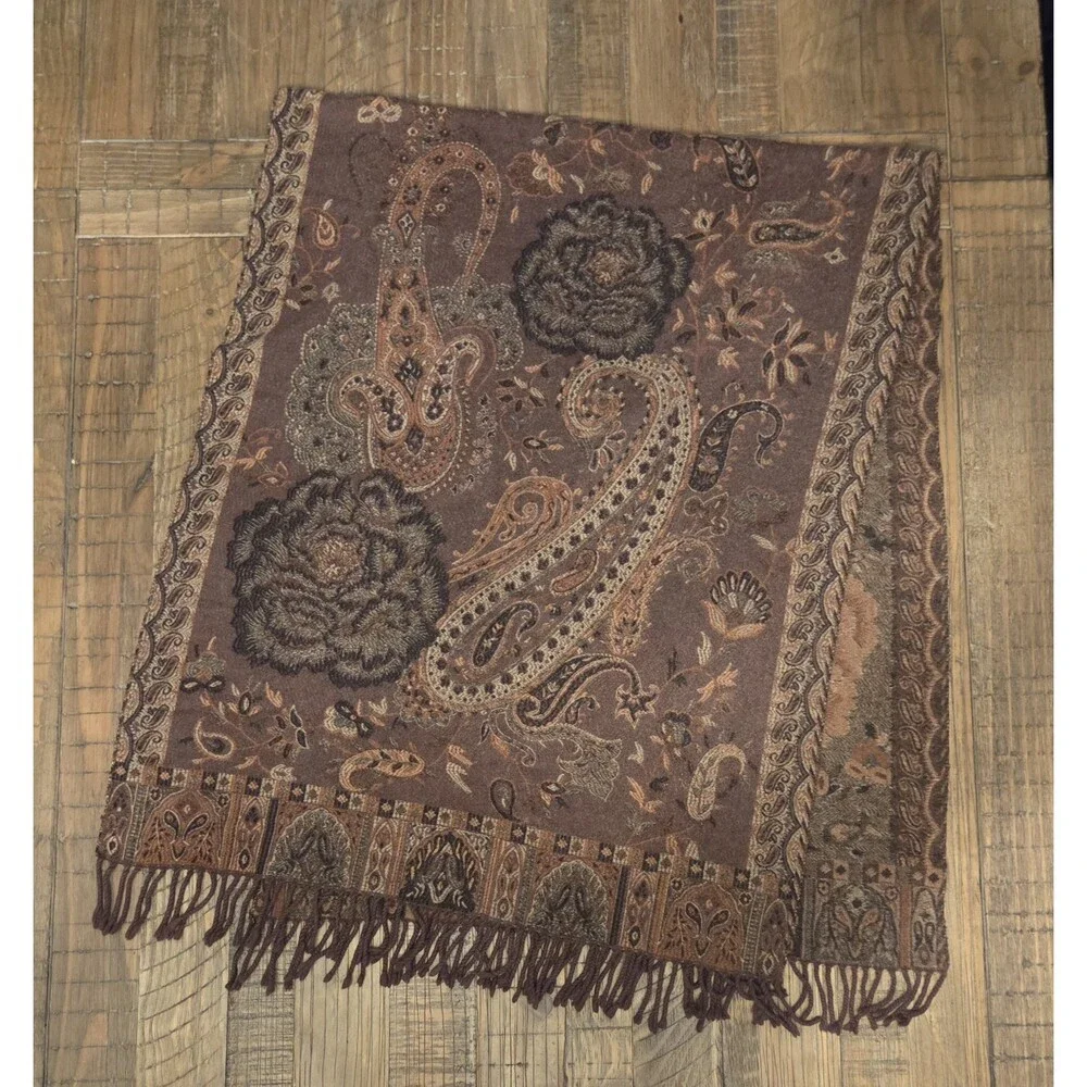 Vince Camuto Brown or Gold Paisley Scarf/Wrap/Shaw 52x64